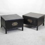 A pair of 20th century Oriental black painted cabinets,
