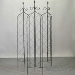 A set of three of metal lattice folding garden spires,