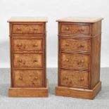 A pair of bespoke made burr oak bedside chests,