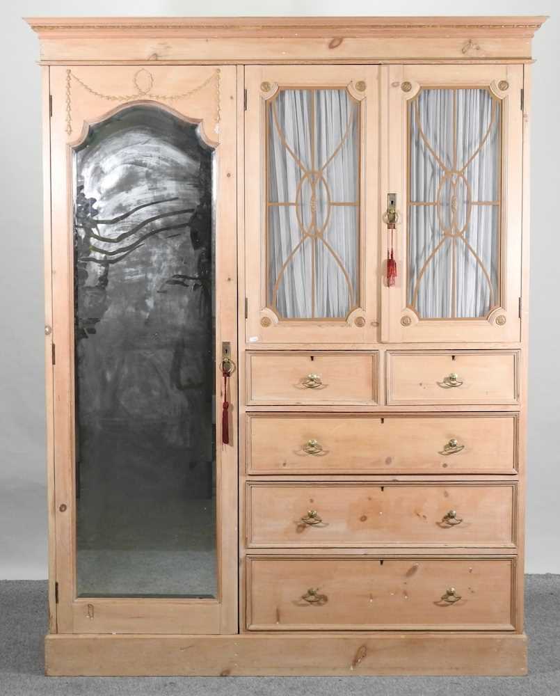 An Edwardian stripped pine combination wardrobe, - Image 2 of 13