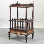 A Victorian walnut canterbury whatnot,