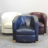 A Dansk blue leather upholstered tub chair,