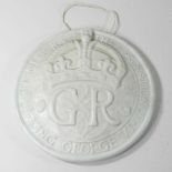 A George VI white glazed pottery coronation plaque