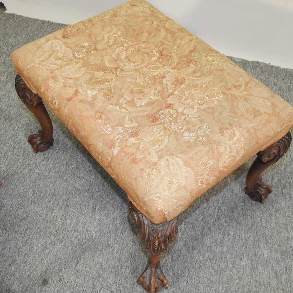 A pair of 19th century carved mahogany footstools, - Image 4 of 5