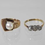 Withdrawn - An unmarked ladies pearl single stone ring,