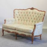 A modern French style green floral upholstered show frame sofa,
