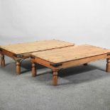 A pair of Mexican pine metal bound coffee tables
