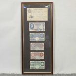 A collection of six pre-decimal banknotes,
