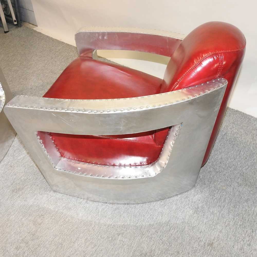 A pair of Art Deco style red upholstered aviator style armchairs, - Image 5 of 6