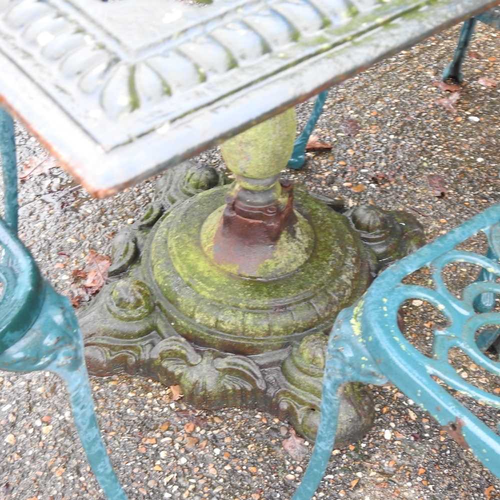 A green painted cast iron garden table, - Image 5 of 5