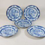 A set of five 18th century Chinese export blue and white porcelain plates,