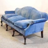 A Chippendale style blue upholstered sofa,