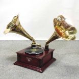A modern vintage style wind up gramophone,