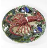 A Portuguese majolica Palissy style lobster dish,