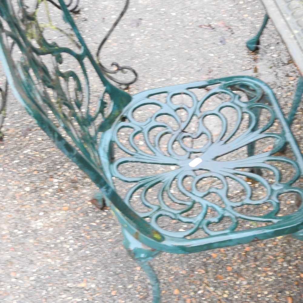 A green painted cast iron garden table, - Image 4 of 5
