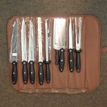 A nine piece chef's knife set, cased