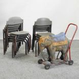 A mid 20th century Triang painted metal toy push along elephant,