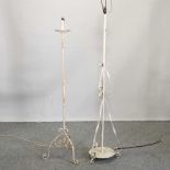 A white painted wrought iron standard lamp,