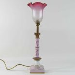 A 19th century French pink pottery lamp