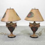 A pair of cream painted toleware style table lamps