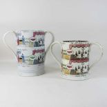 An unusually large Staffordshire pottery twin handled mug