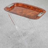 A lucite and faux tortoiseshell butler's tray