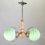 An Art Deco simulated marble and chrome ceiling light