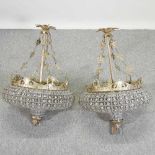 A pair of antique style brass and glass chandeliers END OF DAY 1