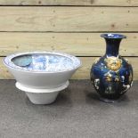 A 19th century Staffordshire pottery blue and white toilet bowl