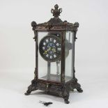 A 19th century style champleve four glass mantel clock