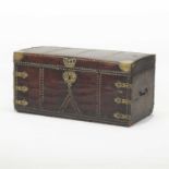 An 18th century brown leather clad trunk,