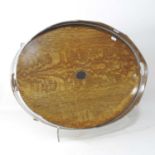 An Asprey silver plated and oak serving tray