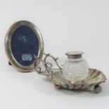 An Edwardian silver and cut glass inkwell