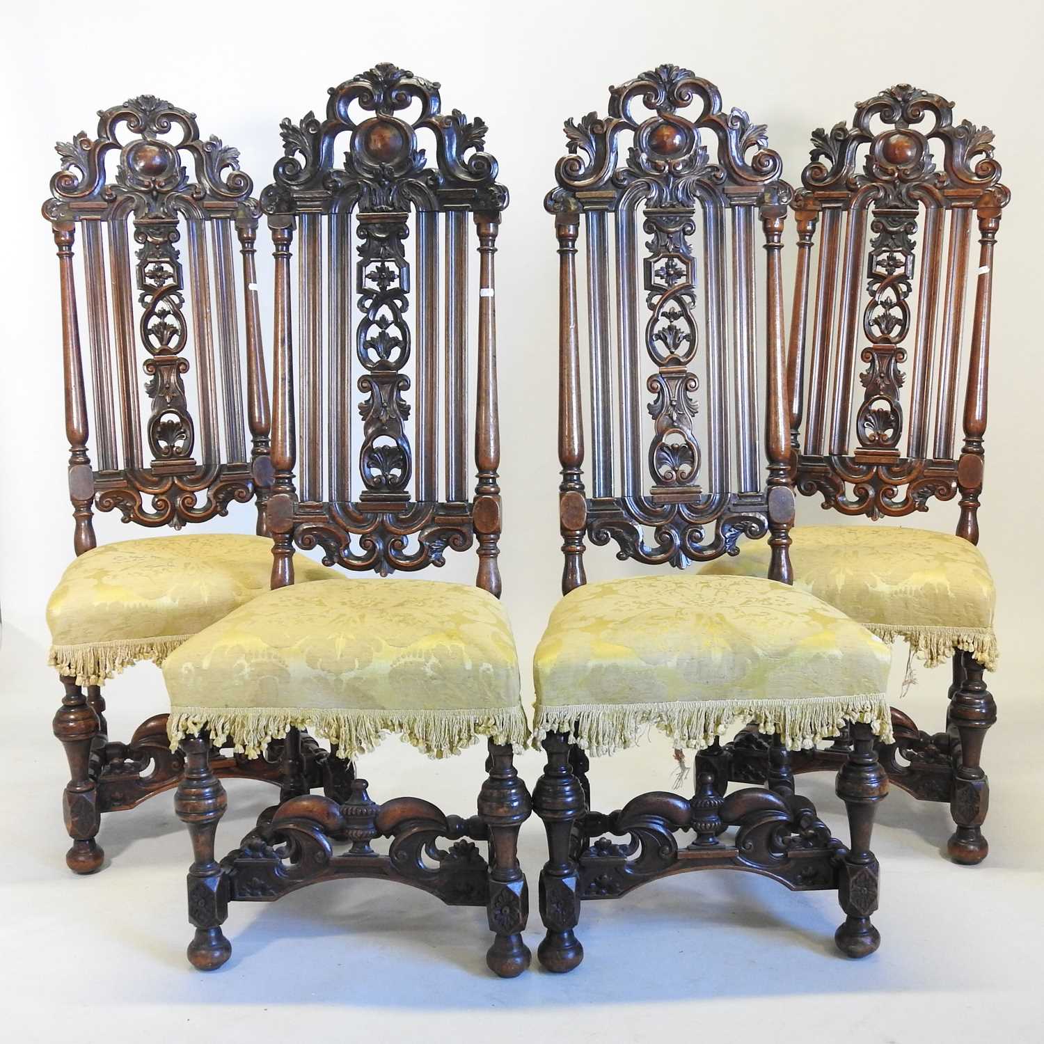 A set of four 17th century style Anglo-Dutch high back dining chairs