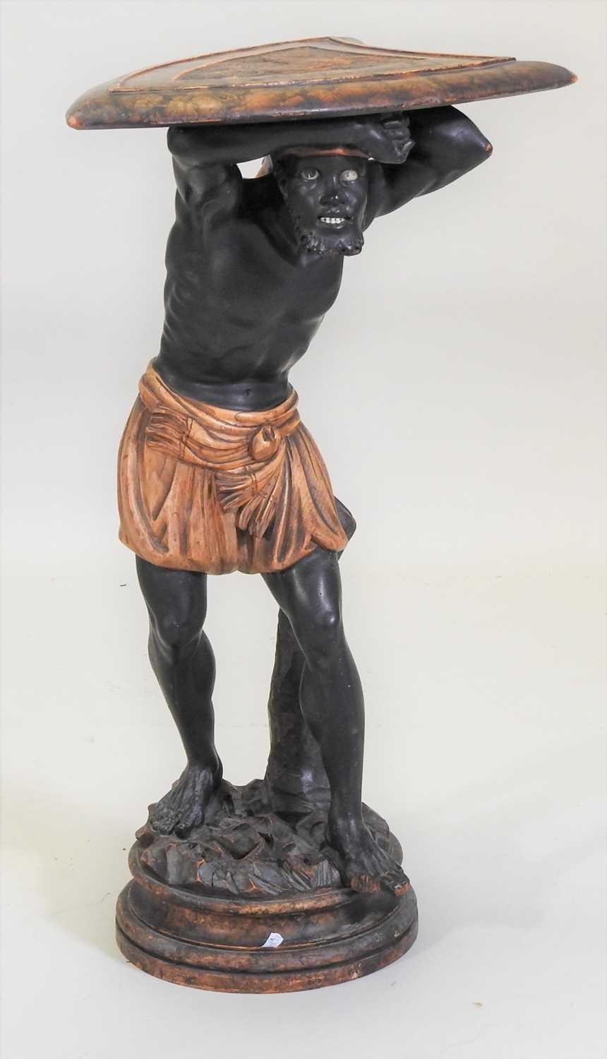 A 19th century carved wood and polychrome painted figural waiter - Image 4 of 11