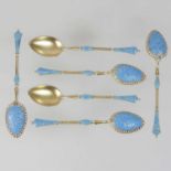 A set of six Norwegian silver gilt and enamelled coffee spoons
