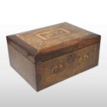 A Victorian walnut and Tunbridge decorated work box