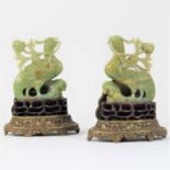 A pair of jade coloured hardstone models of birds