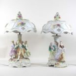 A pair of Dresden porcelain figural table lamps