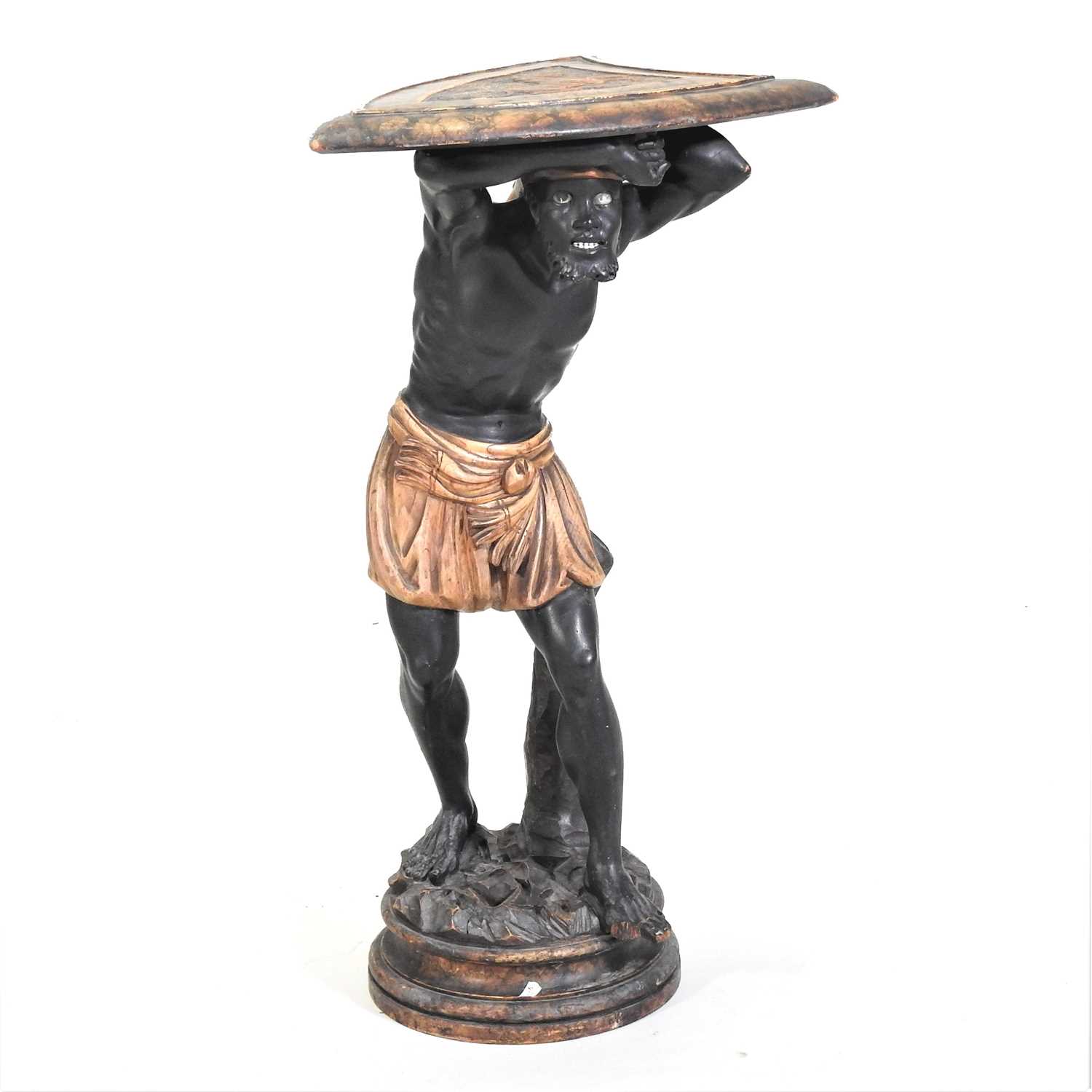 A 19th century carved wood and polychrome painted figural waiter