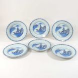 A set of six 18th century Delft blue and white plates