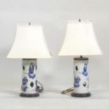 A pair of Chinese blue and white porcelain table lamps