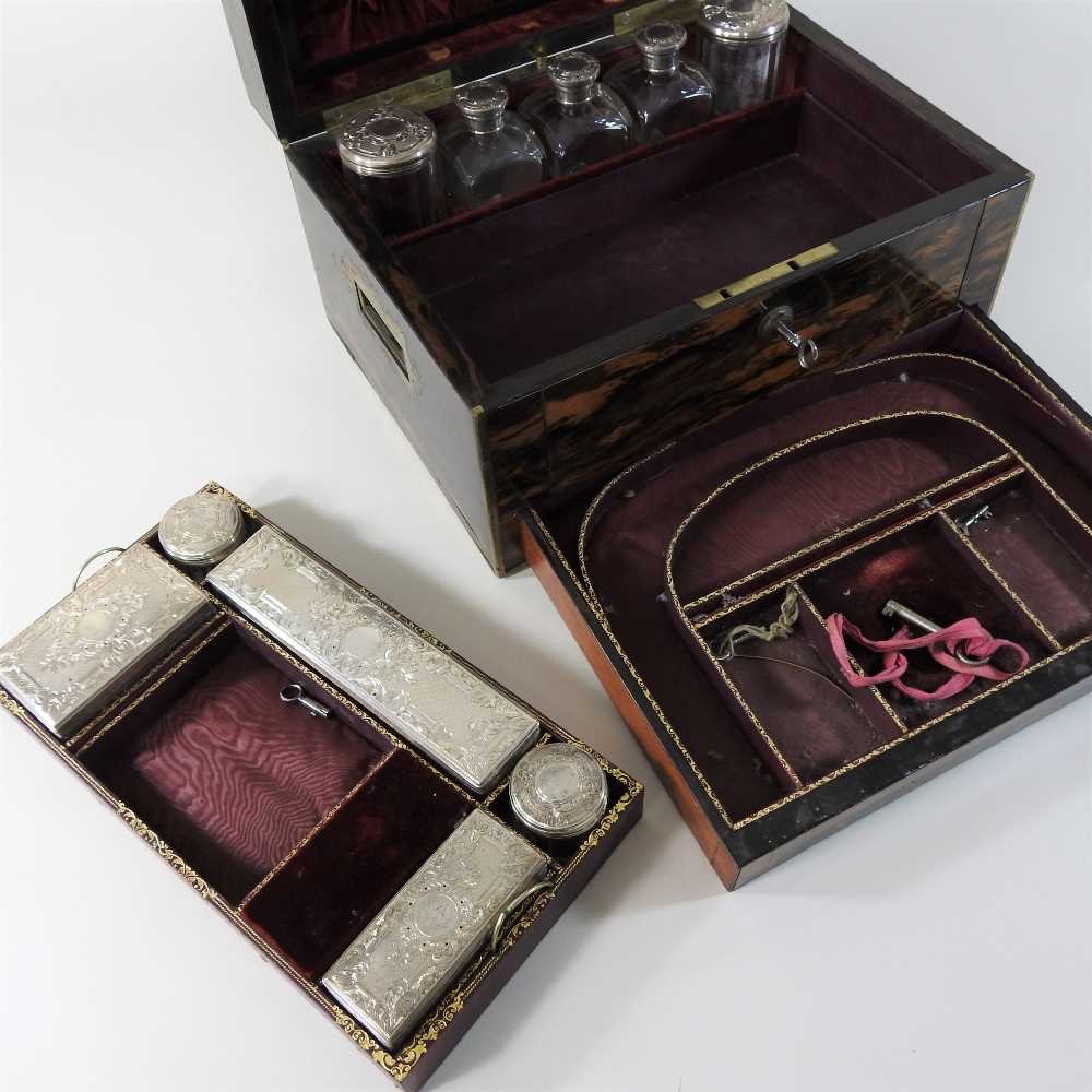 A Victorian coromandel and brass bound dressing case - Image 7 of 14