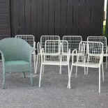 A set of six white painted metal stacking garden chairs