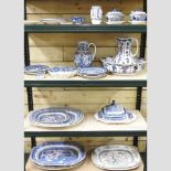 A collection of 19th century and later blue and white Staffordshire pottery