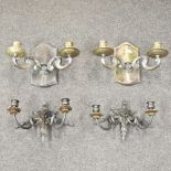 A pair of 19th century silver plated twin branch wall lights