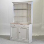 A 19th century and later grey painted oak dresser