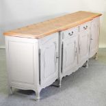 A large French grey painted sideboard