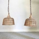 A pair of modern Moroccan style gold painted metal ceiling lights