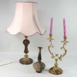 An onyx and gilt table lamp and shade